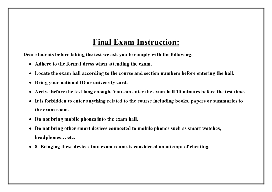 Final exam schedule